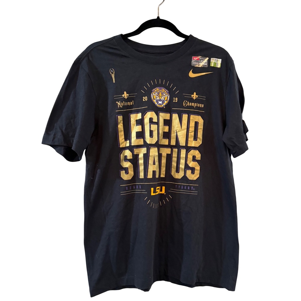 Nike LSU Tigers 2019 National Champions  Legend NWOT T-Shirt Mens Medium Black - Picture 2 of 8